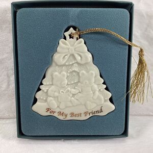 Vintage Lenox For My Best Friend Ivory Porcelain Teddy Bear Christmas Ornament